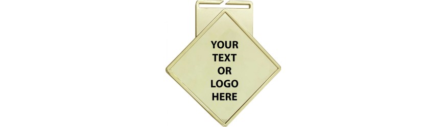 90MM DIAMOND MEDAL (3MM THICK) - GOLD, SILVER OR BRONZE - DOMED